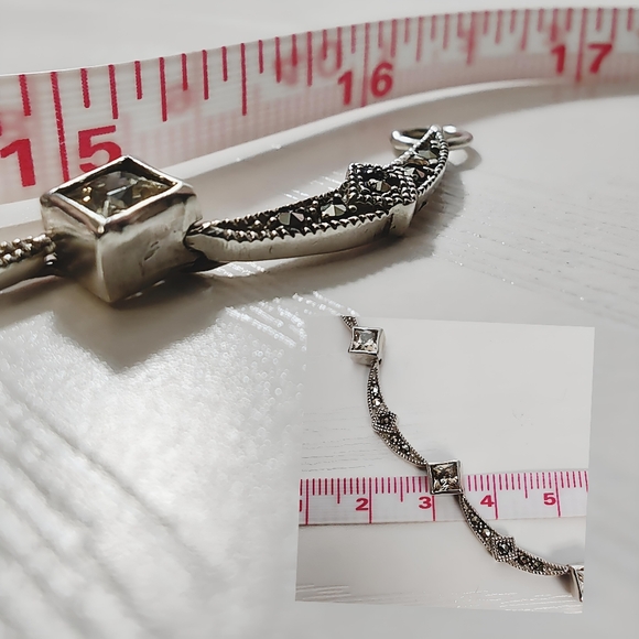Vintage Marsala Sterling Silver Bib Necklace with Marcasite and CZ's 16 inch - Picture 9 of 13